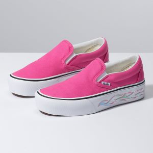 Vans Bayan Kaykay Ayakkabısı Sidewall Flame Slip-On Platform Pembe | 32954-210